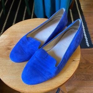 Bright blue suede J. Crew flats